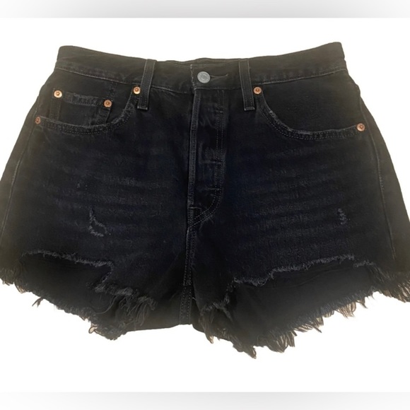 Levi’s Women’s Shorts 501 Black Denim Cutoffs Sz 28 Button Fly High Rise - Picture 2 of 10